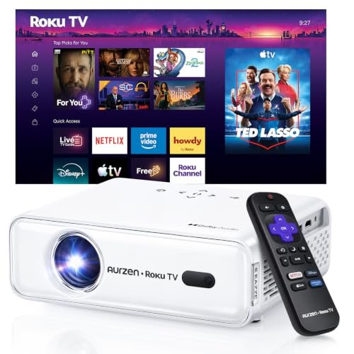 Aurzen Roku TV D1R Smart Portable Outdoor Projector with WiFi and Bluetooth