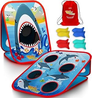 Swooc Games® - Shark Frenzy™ | 2-in-1 Bean Bag Toss Game for Kids | 5-Second Setup Party Games for Kids | Outdoor Fun | Corn Hole Shark Toys for Boys | Cornhole Game Set Outside