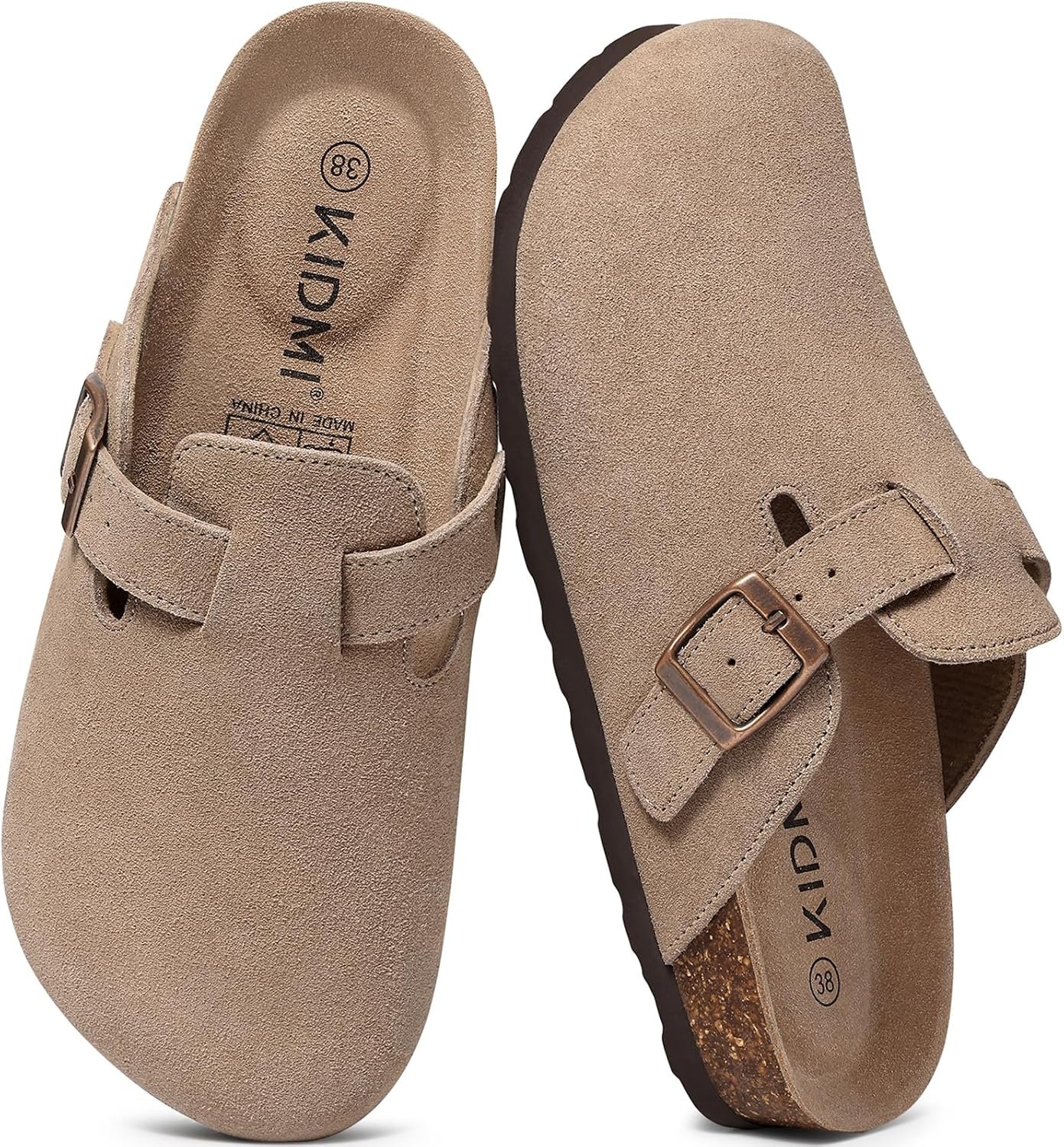 KIDMI Genuine Suede Clogs for Women Men Cork Footbed Mules Potato Shoes